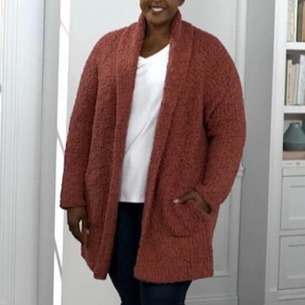 Barefoot Dreams Boucle Shawl‎ Cardi Cardigan Sweater Jacket Shacket Burgundy